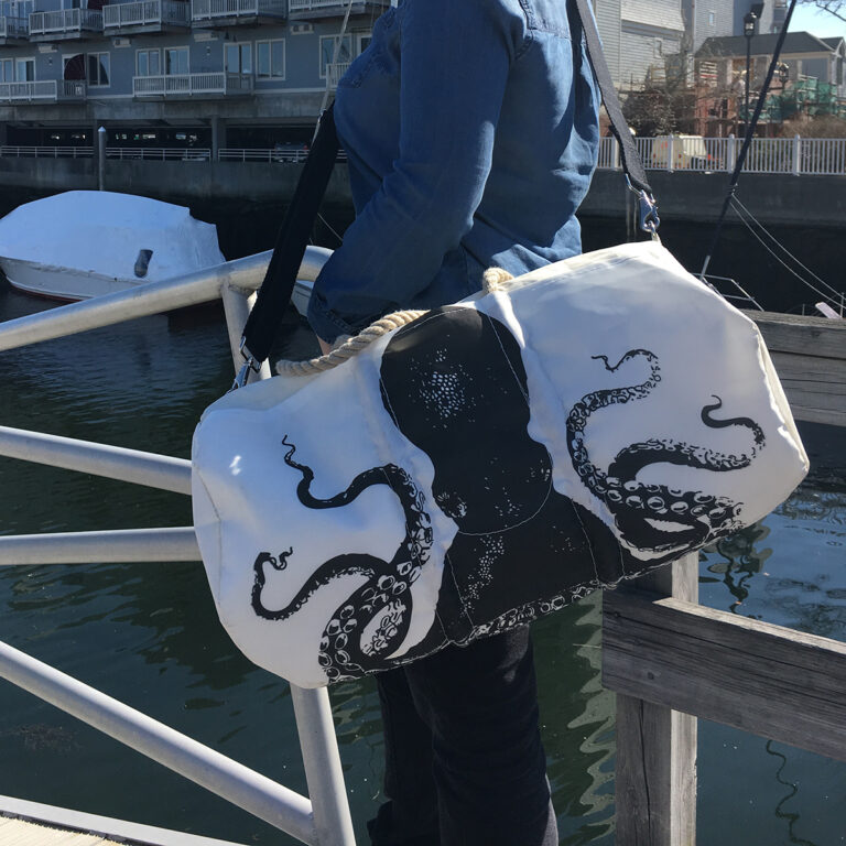 Octopus zippered travel bag. Recycle sail cloth